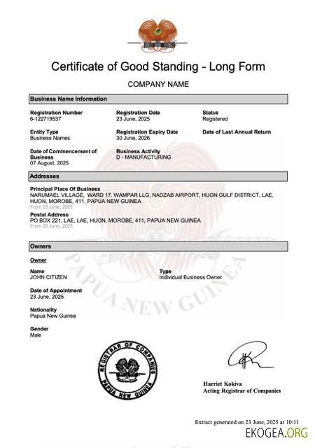 Modèle Word et PDF de certificat de bonne conduite de Nouvelle Guinée, version 2